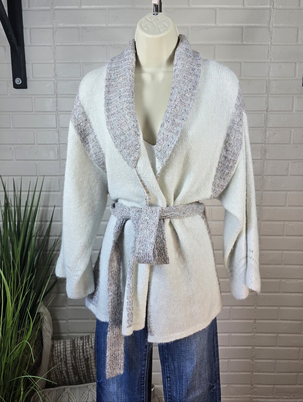 Shyanne Heather Gray Shawl Collar Belted Cardigan Size Large